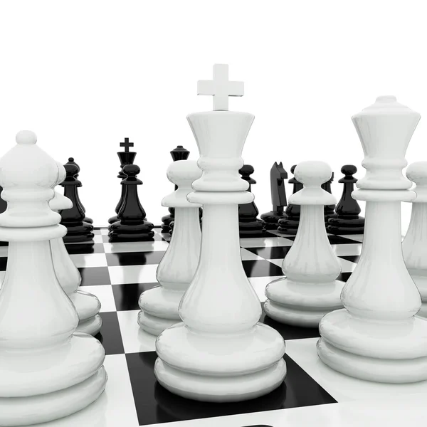 Schaakstukken op een schaakbord — Stockfoto