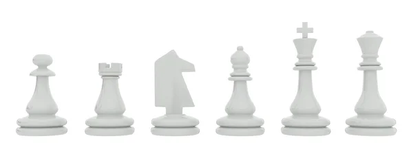 Белые шахматные фигуры на белом фоне — стоковое фото