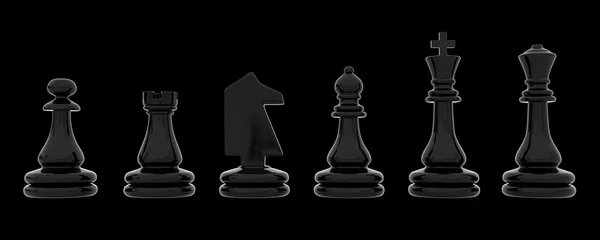 Piezas de ajedrez negro aisladas sobre fondo negro — Foto de Stock