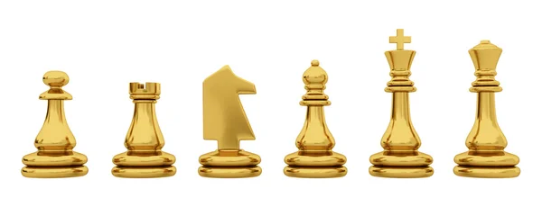 Golden chess pieces isolated on white background — Stock Photo, Image