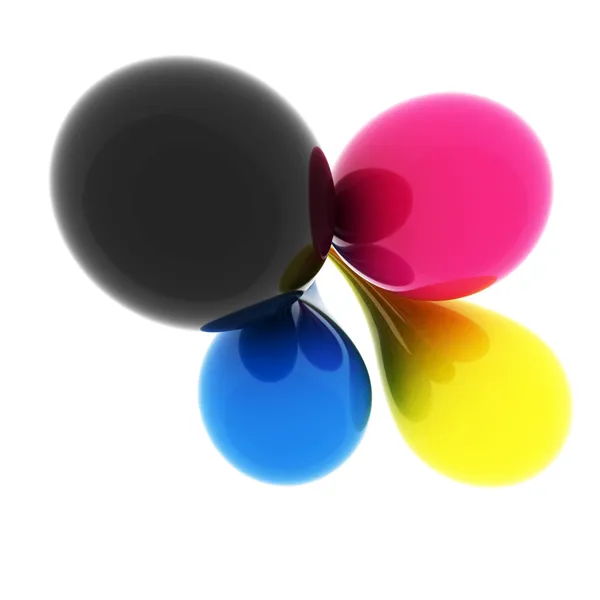 3D cmyk ink drops isolated on white — Stock Photo, Image