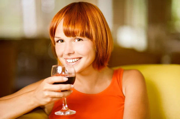 Woman with glass wine — Stock Photo, Image