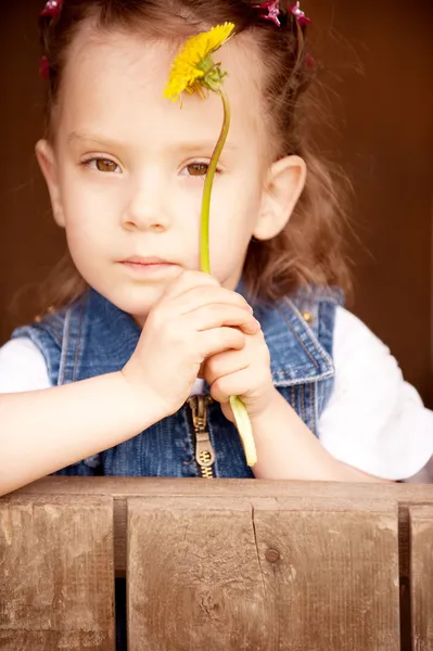 Beautiful preschool child with dandelion — Stock Photo, Image