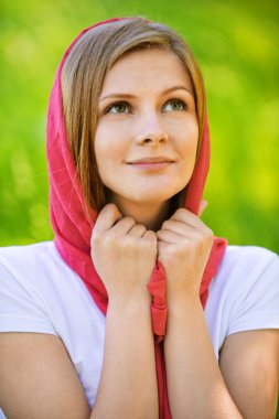 Portrait of young woman in red shawl clipart