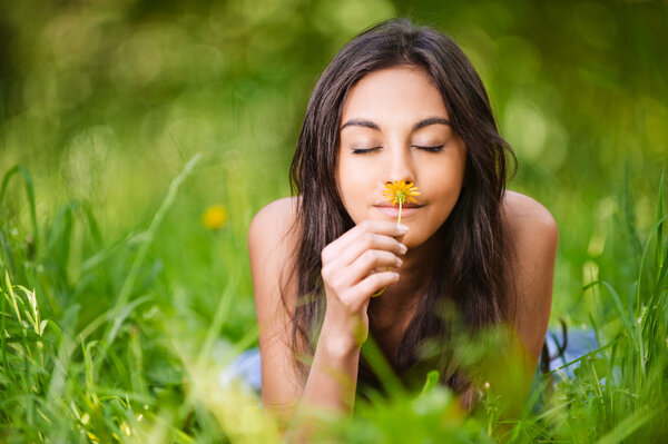 Portrait of beautiful young long-haired woman