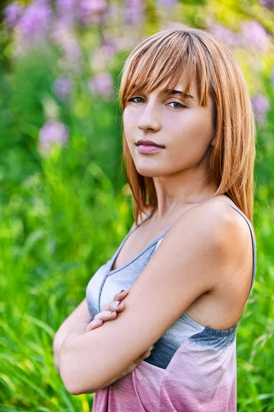 Portrait of young content woman — Stock Photo, Image