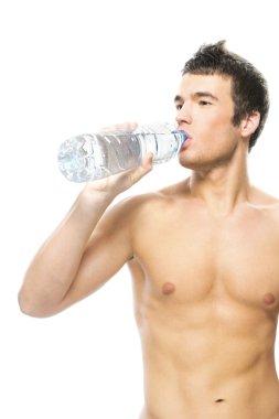 Portrait of young man drinking water clipart