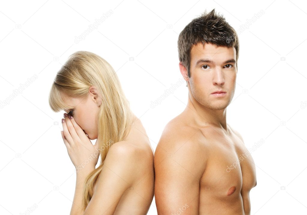 Young couple against white background