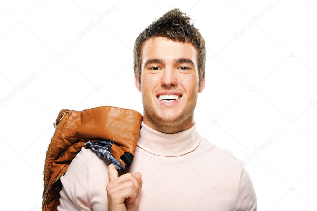 Portrait of young smiling brunette man