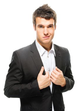 Portrait of young dark-haired man wearing jacket clipart