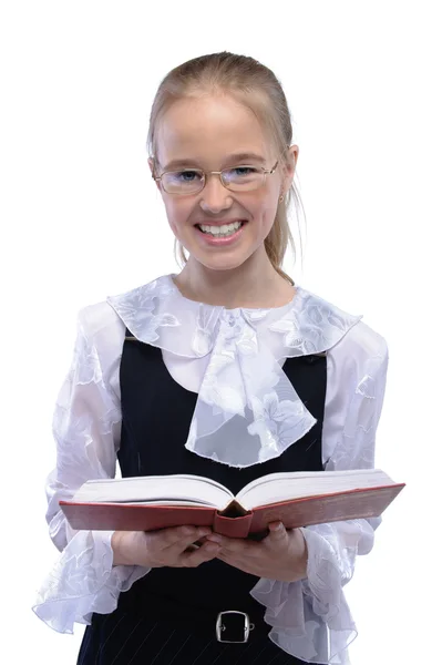 Portrét mladé roztomilé dívky s velkou knihou — Stock fotografie