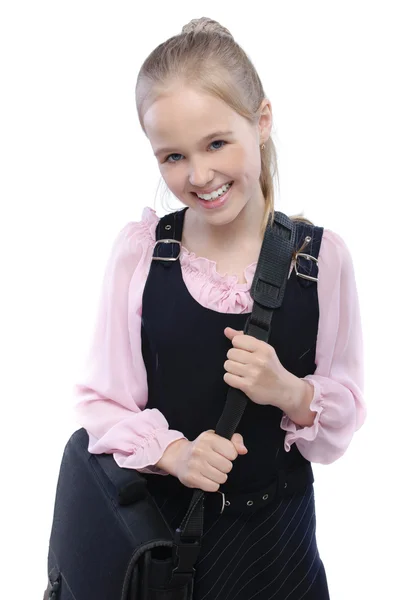 Portrait of little fair-haired schoolgirl — Stock Photo, Image