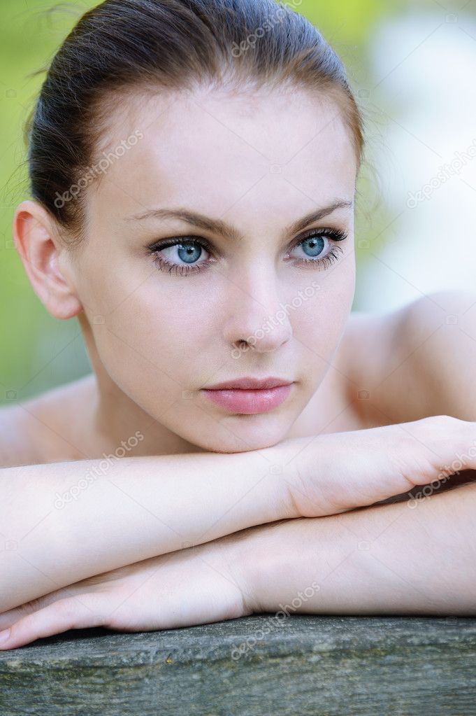 Close-up portrait of young attractive woman
