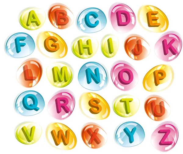 Χαρούμενη αλφάβητο σε πολύχρωμες σταγόνες — Διανυσματικό Αρχείο