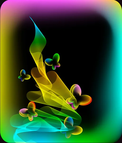 Fond abstrait coloré avec papillon et vague — Image vectorielle