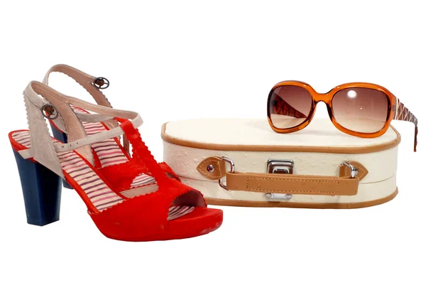 Beautician, shoes and sun glasses — Stock Photo, Image