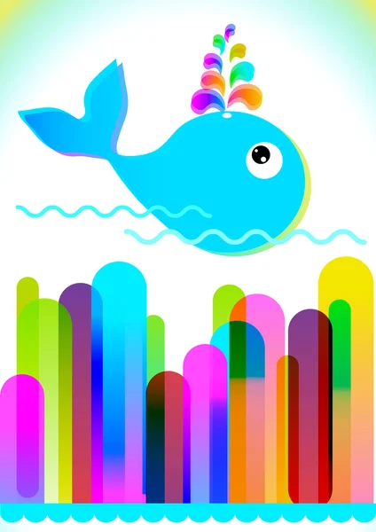 Fond coloré avec lignes et baleine — Image vectorielle