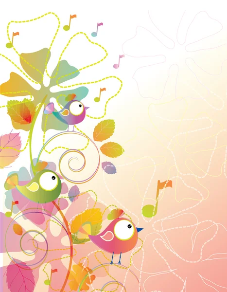 Farbhintergrund mit Vögeln und Blumen — Stockvektor