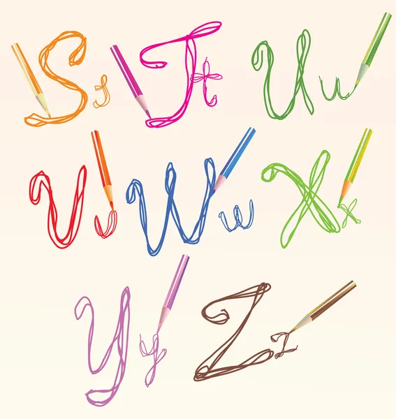 Кольорові літери малювання рук для вашого дизайну, stuvwxyz — стоковий вектор
