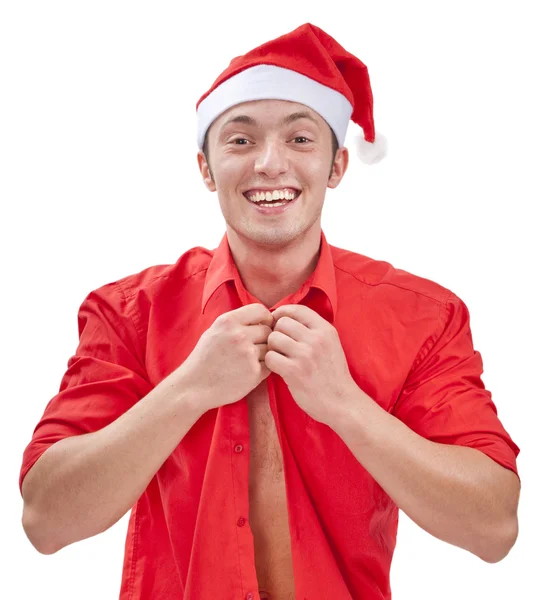 Sexy musculoso hombre usando un sombrero de Santa Claus —  Fotos de Stock