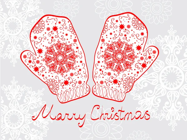 Illustrazione di Natale - sfondo con guanti e fiocchi di neve — Vettoriale Stock