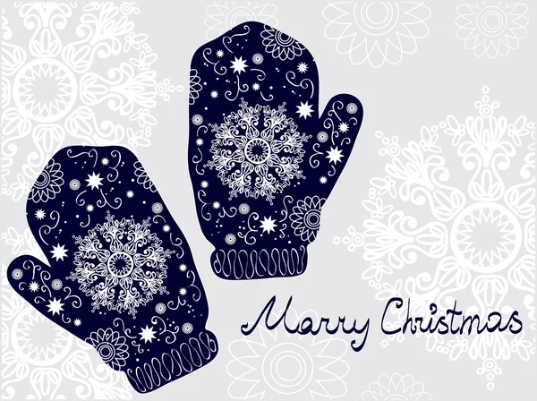 Ilustración de Navidad - fondo con manoplas y copos de nieve — Vector de stock