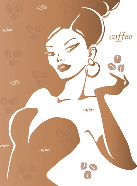 Alter Hintergrund mit dem Mädchen und Kaffeekörnern — Stockvektor