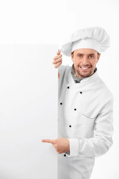 Koch mit Werbetafeln — Stockfoto