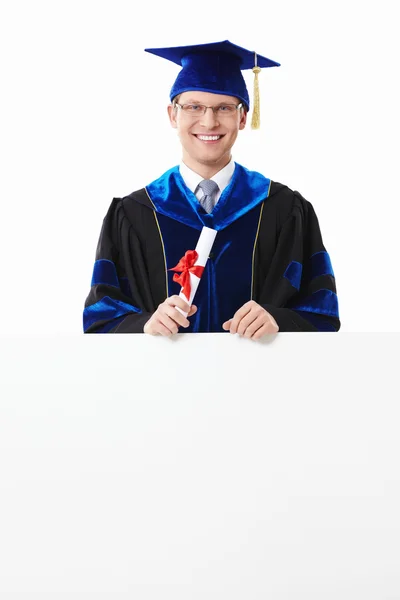 Reklam panoları ile bir öğrenci — Stok fotoğraf