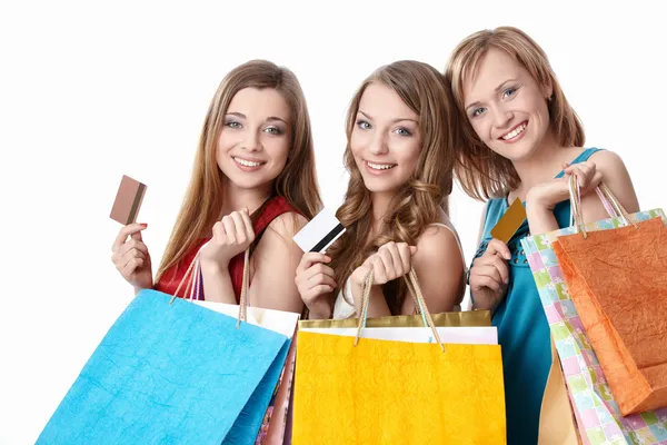 Meninas com cartões de crédito — Fotografia de Stock