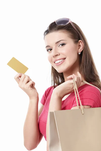 Κορίτσι με μια πιστωτική κάρτα — Φωτογραφία Αρχείου