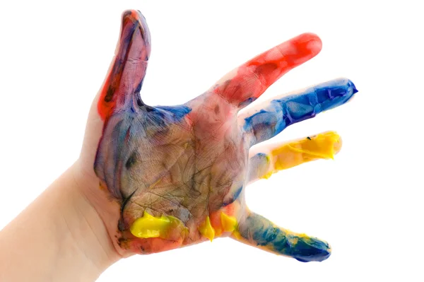 Çocuk elini boyanın içinde — Stok fotoğraf