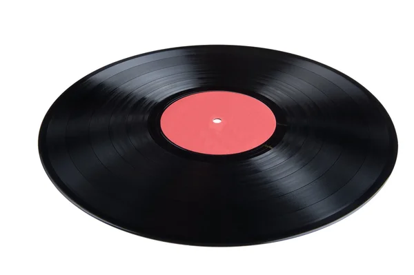 Black vinyl record on white — Stock Photo, Image