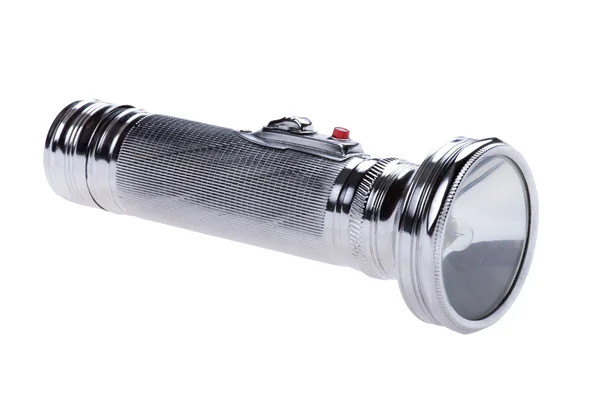 Metal flashlight on white background — Stock Photo, Image