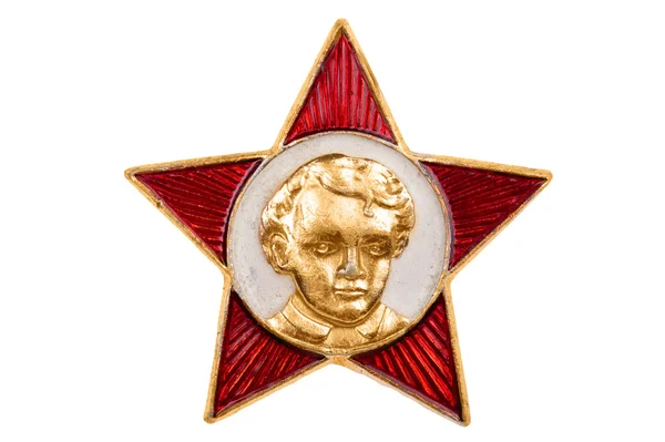 Soviet badge Lenin on white close up — Stock Photo, Image