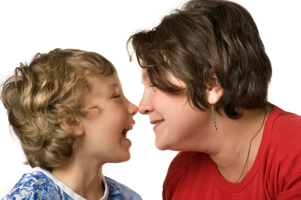 Dorywczo portret matki i syna z bliska — Zdjęcie stockowe