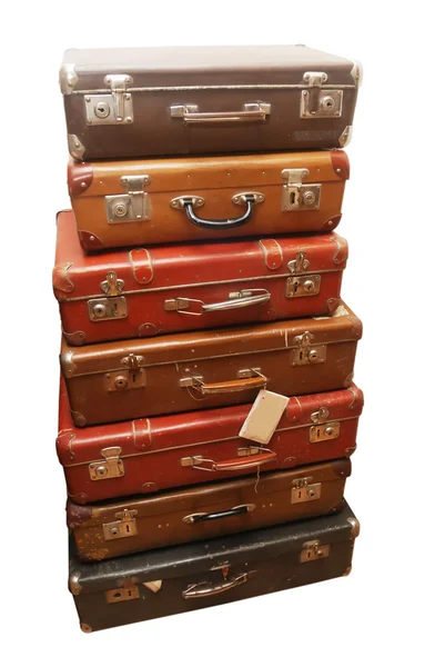 stock image Pile of battered old suitcases
