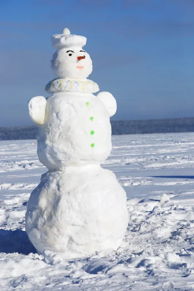 Muñeco de nieve en un día soleado invernal — Foto de Stock