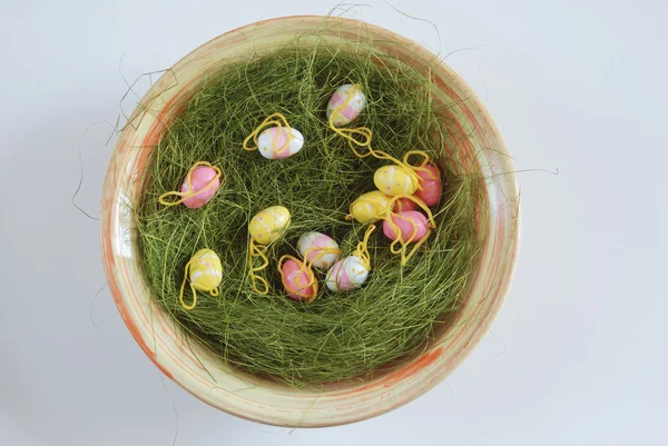 Jaja w płytce z zielonej trawie — Zdjęcie stockowe