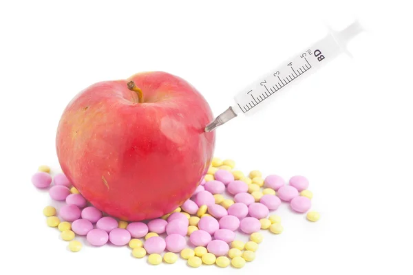 赤いリンゴの丸薬と温度計 — ストック写真