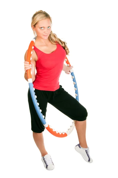 Mujer sosteniendo hula hoop — Foto de Stock