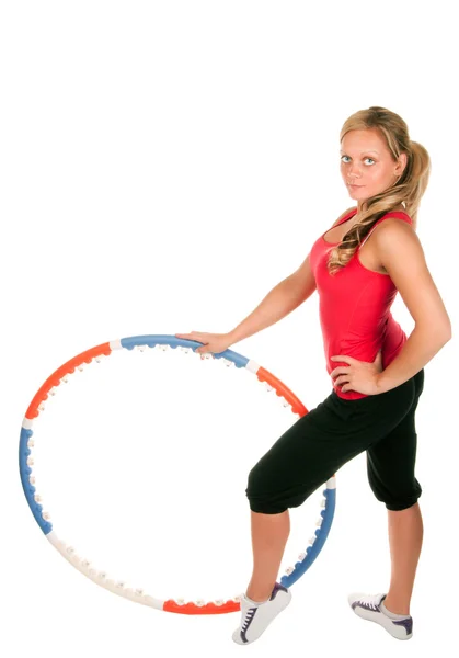 Donna che tiene hula hoop — Foto Stock