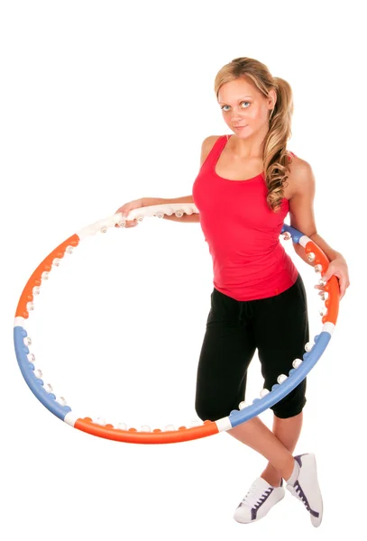 Mujer sosteniendo hula hoop —  Fotos de Stock