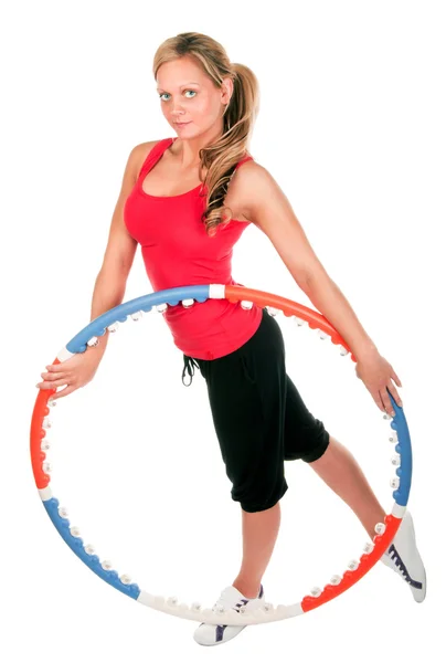 Kobieta trzyma Hula-hoop — Zdjęcie stockowe