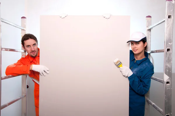 Byggnadsarbetare målning — Stockfoto