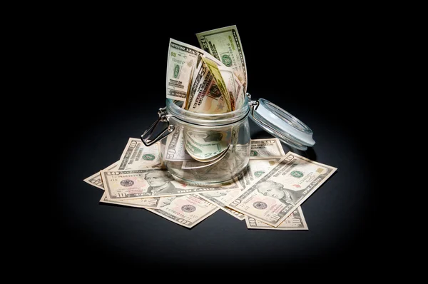 Dollars in glass jar — Stock Photo, Image
