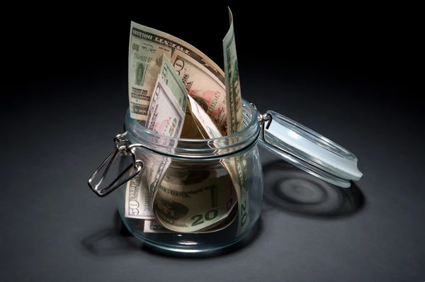 Dollars in glass jar — Stock Photo, Image