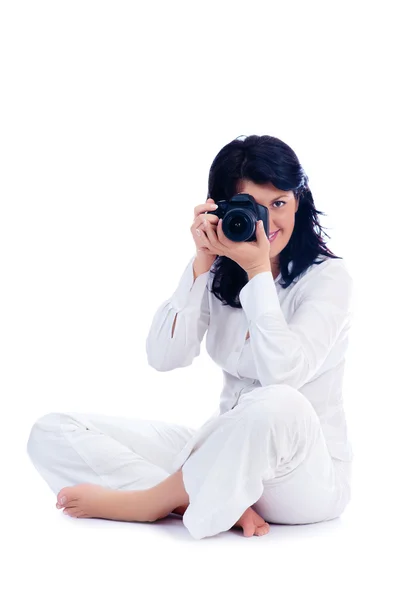Young girl with DSLR — Stock Photo, Image