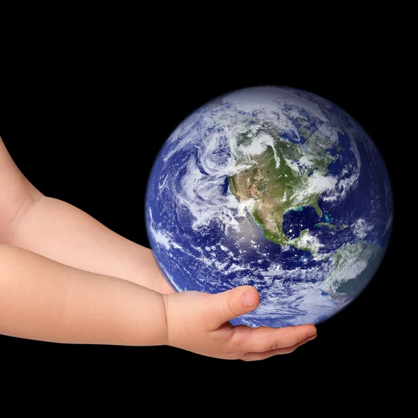 Little girl hold globe — Stock Photo, Image