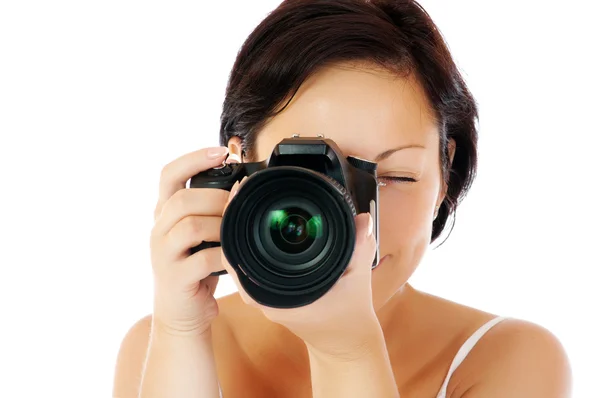 Young girl with DSLR — Stock Photo, Image
